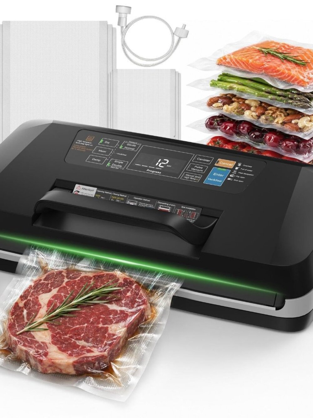 NEW Vacuum Sealer 95KPa Powerful Suction Food 1 Bag Low-Noise Dual Heat Sealing